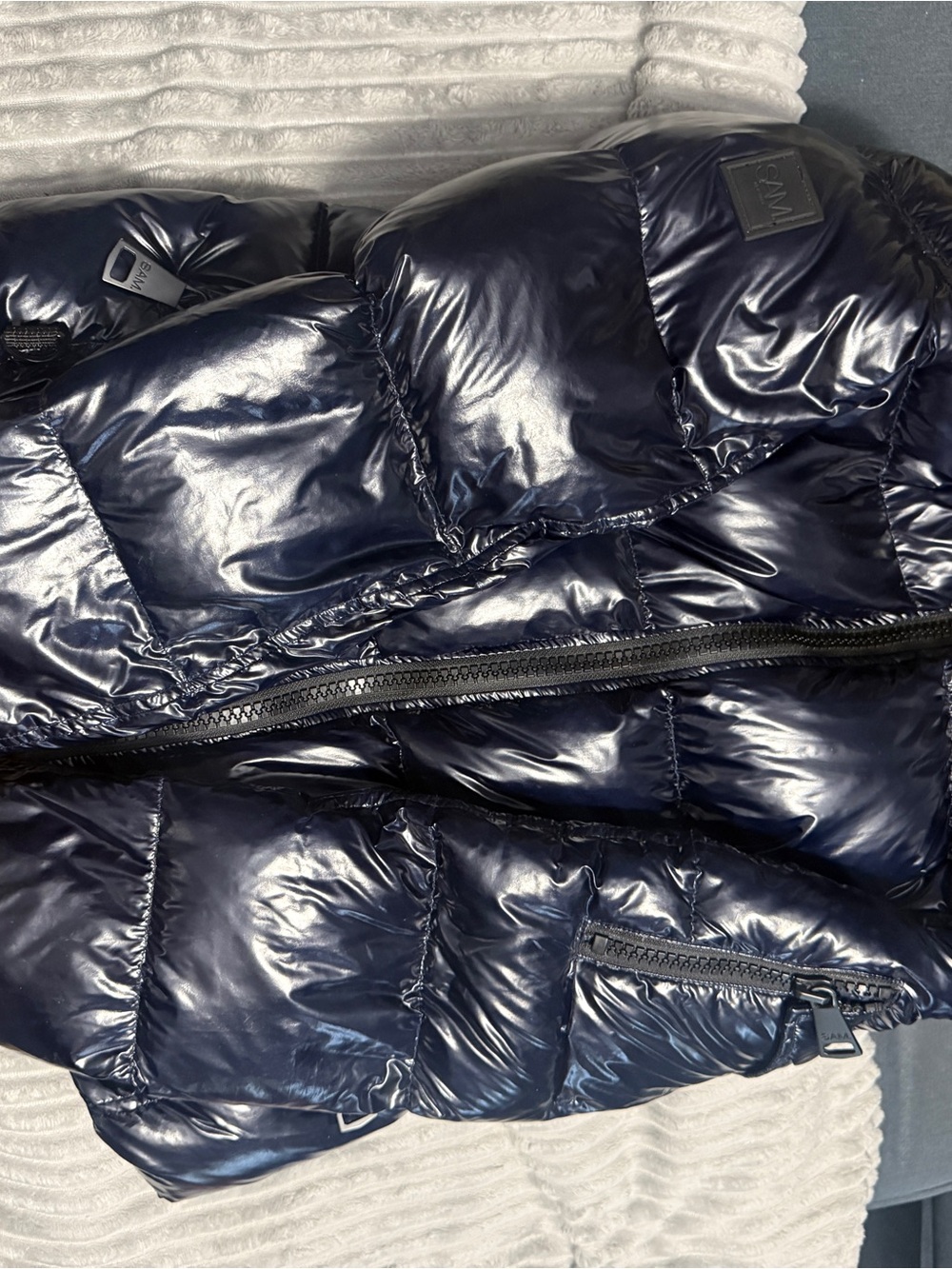 SAM. Shiny Navy Quilted Puffer Jacket - Picture 2 of 10